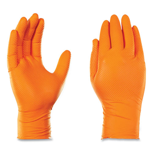 Picture of Heavy-Duty Industrial Nitrile Gloves, Powder-Free, 8 mil, Medium, Orange, 100 Gloves/Box, 10 Boxes/Carton