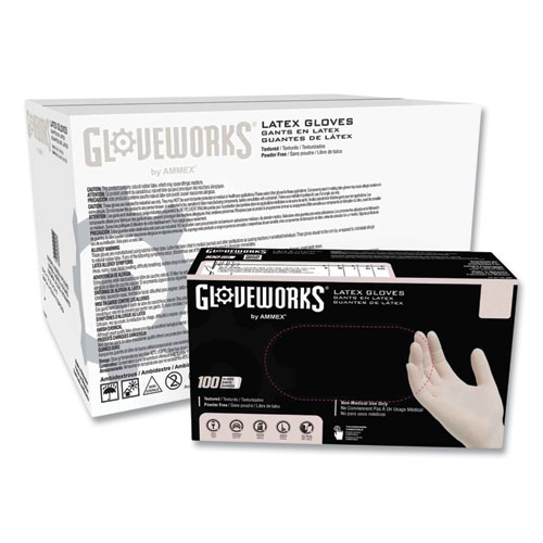 Picture of Latex Disposable Gloves, Powder-Free, 4 mil, Medium, Ivory, 100 Gloves/Box, 10 Boxes/Carton