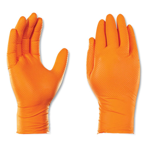 Picture of Heavy-Duty Industrial Nitrile Gloves, Powder-Free, 8 mil, X-Large, Orange, 100 Gloves/Box, 10 Boxes/Carton