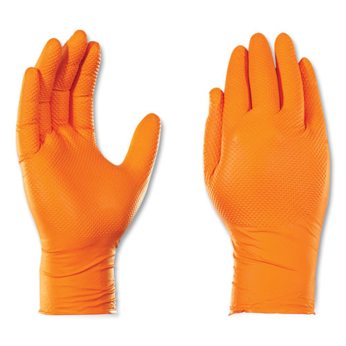 Picture of Heavy-Duty Industrial Gloves, Powder-Free, 8 mil, Large, Orange, 100 Gloves/Box, 10 Boxes/Carton