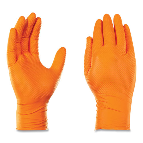 Picture of Heavy-Duty Industrial Nitrile Gloves, Powder-Free, 8 mil, Small, Orange, 100 Gloves/Box, 10 Boxes/Carton