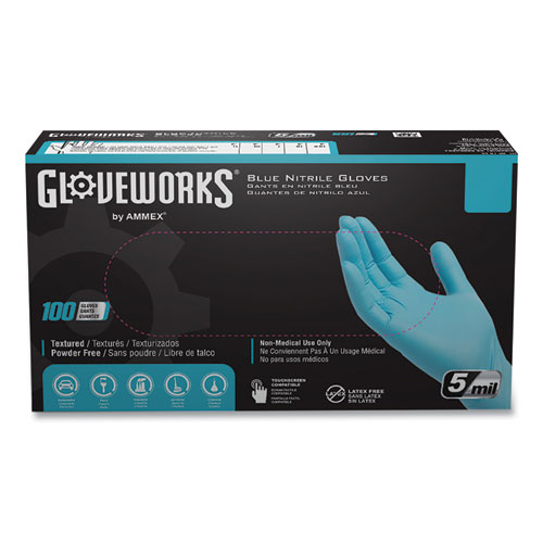 Picture of Industrial Nitrile Gloves, Powder-Free, 5 mil, Small, Blue, 100 Gloves/Box, 10 Boxes/Carton