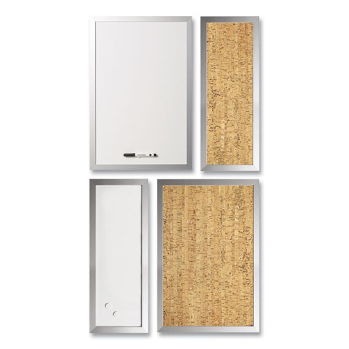 Picture of Metallic Silver Positive Flow Message Board Set, (2) Magnetic Dry Erase, (2) Bulletin, Assorted Sizes, Assorted Colors