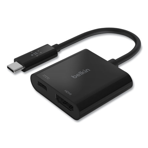 Picture of USB-C to HDMI + Charge Adapter, HDMI/USB-C(F)/USB-C(M), 2.53", Black
