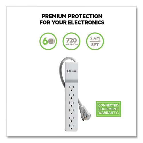 Picture of Home/Office Surge Protector with Rotating Plug, 6 AC Outlets, 8 ft Cord, 720 J, White