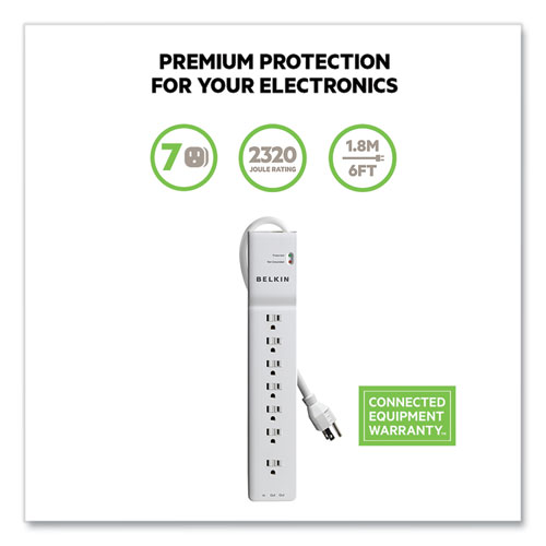 Picture of Home/Office Surge Protector, 7 AC Outlets, 6 ft Cord, 2,320 J, White