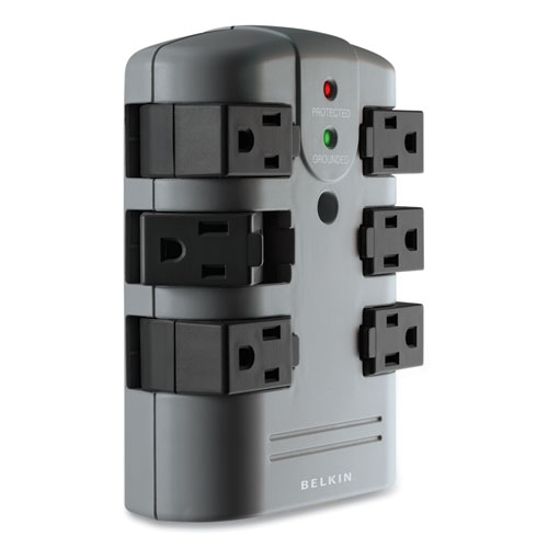 Picture of Pivot Plug Surge Protector, 6 AC Outlets, 1,080 J, Gray