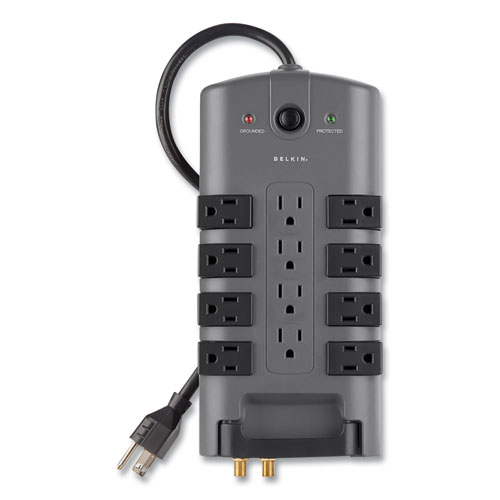 Picture of Pivot Plug Surge Protector, 12 AC Outlets, 8 ft Cord, 4,320 J, Gray