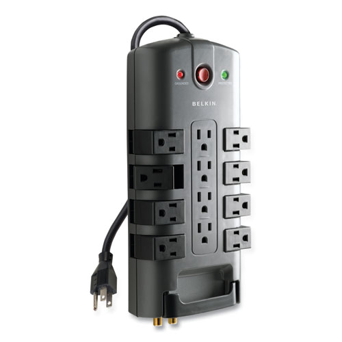 Picture of Pivot Plug Surge Protector, 12 AC Outlets, 8 ft Cord, 4,320 J, Gray