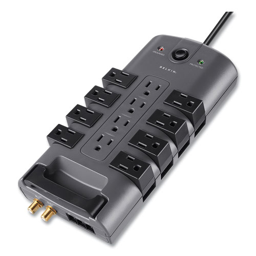 Picture of Pivot Plug Surge Protector, 12 AC Outlets, 8 ft Cord, 4,320 J, Gray