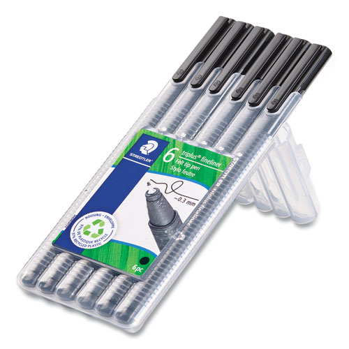 Picture of Triplus Fineliner Marker Pen, Stick, Fine 0.3 mm, Black Ink, Clear Barrel, 6/Pack