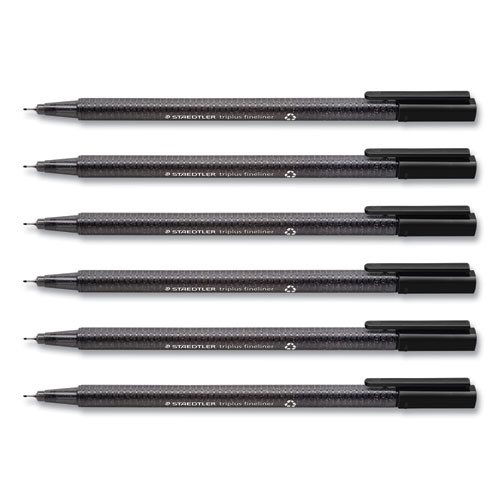 Picture of Triplus Fineliner Marker Pen, Stick, Fine 0.3 mm, Black Ink, Clear Barrel, 6/Pack