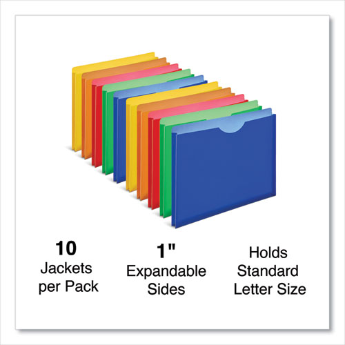 Picture of Expanding Poly File Jackets, 1 Section, Straight Tab, Letter Size, Assorted, 10/Pack