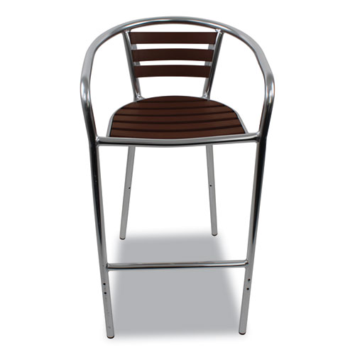 Picture of Pinzon Series Barstools, Supports Up to 300 lb, 31" Seat Height, Tan/Silver Seat, Tan/Silver Back, Silver Base