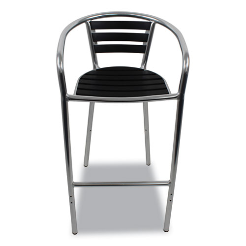 Picture of Pinzon Series Barstools, Supports Up to 300 lb, 31" Seat Height, Black/Silver Seat, Black/Silver Back; Silver Base
