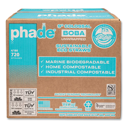 Picture of Marine Biodegradable Straws, Boba Straws, 9", Ocean Blue, 720/Carton