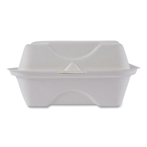 Picture of Vanguard Renewable and Compostable Sugarcane Clamshells, 6 x 6 x 3, White, 500/Carton