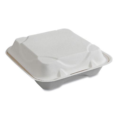 Picture of Vanguard Renewable and Compostable Sugarcane Clamshells, 1-Compartment, 9 x 9 x 3, White, 200/Carton