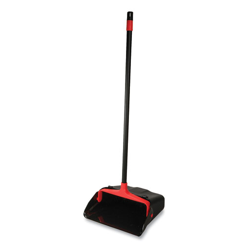 Picture of Maxi-Plus Lobby Dust Pan with Rear Wheels, 13 x 35, 30" Handle, Plastic, Black, 6/Carton