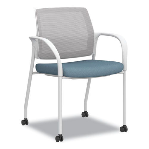 Picture of Ignition Series Mesh Back Mobile Stacking Chair, Fabric Seat, 25 x 21.75 x 33.5, Carolina/Fog/White