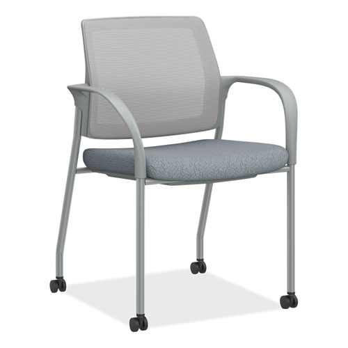 Picture of Ignition Series Mesh Back Mobile Stacking Chair, 25 x 21.75 x 33.5, Basalt Seat, Fog Back, Textured Silver Base