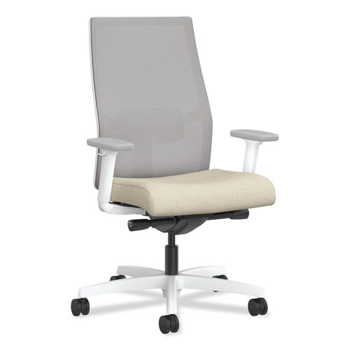 Picture of Ignition 2.0 4-Way Stretch Mid-Back Task Chair, White Adjustable Lumbar Support, Biscotti Seat, Fog Back, White Base