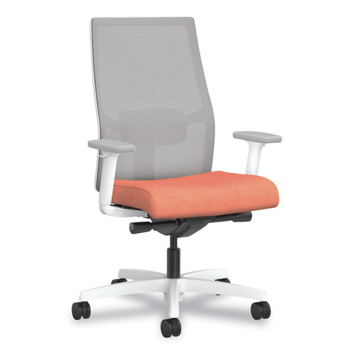 Picture of Ignition 2.0 4-Way Stretch Mid-Back Mesh Task Chair, White Lumbar Support, Passion Fruit Seat, Fog Back, White Base