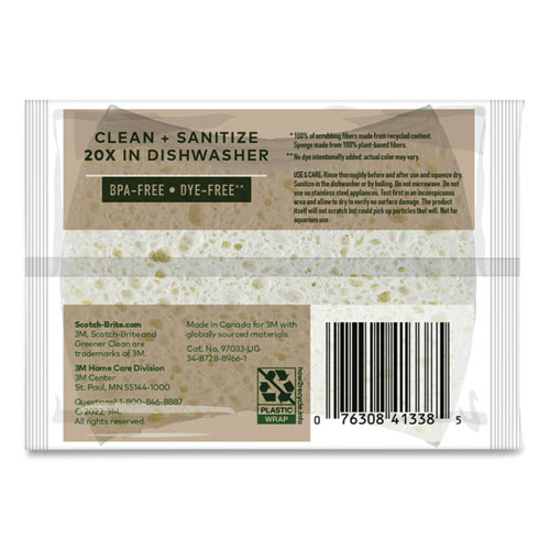 Picture of Greener Clean Non-Scratch Scrub Sponge, 2.6 x 3.3, 0.7" Thick, White, 3/Pack