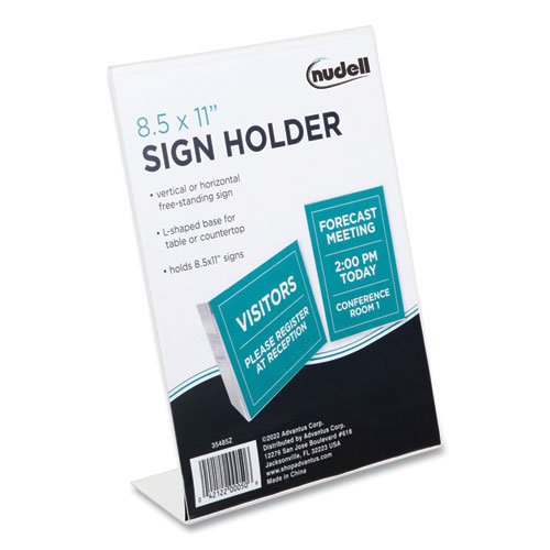 Picture of Clear Plastic Slanted L-Shaped Countertop Sign Holder, Side-Load, Horizontal/Vertical Orientation, 8.5 x 11 Insert