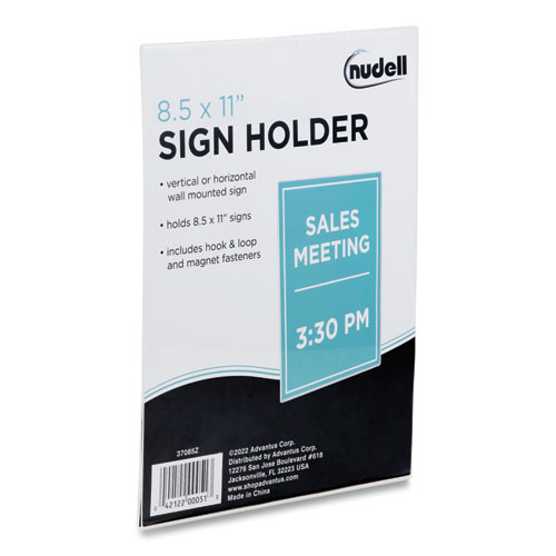 Picture of Clear Plastic All-Purpose Mountable Sign Holder, Magnetic/Hook-Loop, Horizontal/Vertical Orientation, 8.5 x 11 Insert