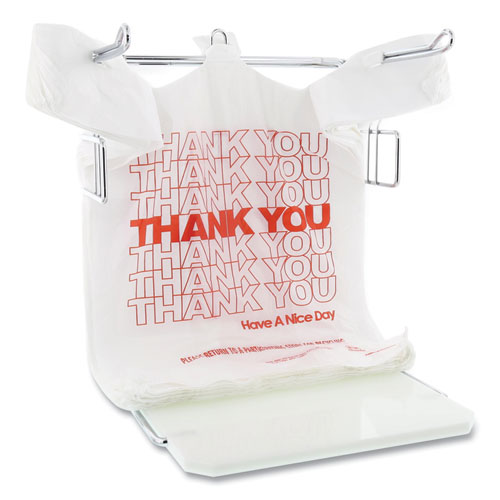 Picture of Thank You Bags, Thank You - Have a Nice Day Labeling, Cut-Out Handles, 13" x 23" x 23", White/Red, 1,000/Carton