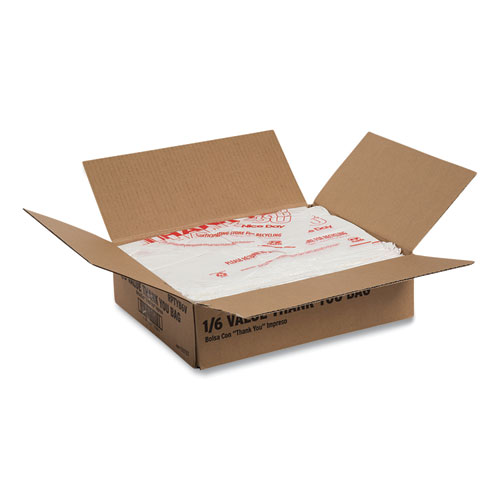 Picture of Thank You Bags, Thank You - Have a Nice Day Labeling, Cut-Out Handles, 11.5" x 20" x 20", White/Red, 775/Carton