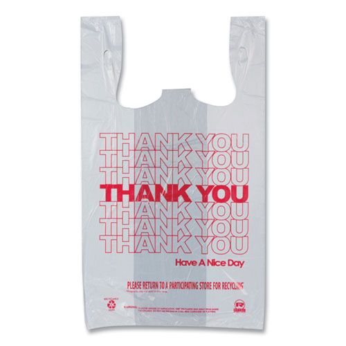 Picture of Thank You Bags, Thank You - Have a Nice Day Labeling, Cut-Out Handles, 11.5" x 20" x 20", White/Red, 775/Carton