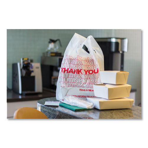 Picture of Thank You Bags, Thank You - Have a Nice Day Labeling, Cut-Out Handles, 13" x 23" x 23", White/Red, 1,000/Carton