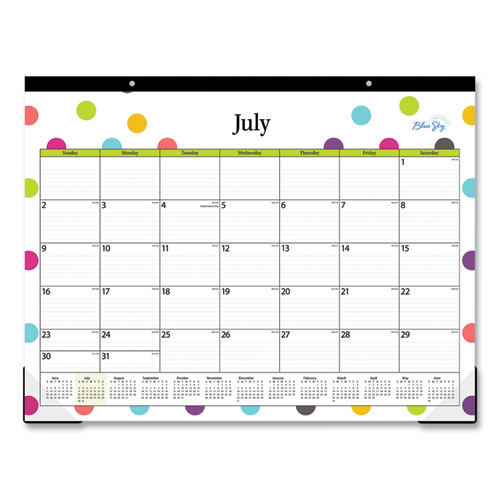 Picture of Teacher Dots Academic Desk Pad, 22 x 17, Black Binding, Clear Corners, 12-Month (July to June): 2024 to 2025