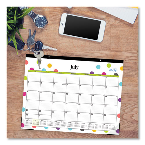 Picture of Teacher Dots Academic Desk Pad, 22 x 17, Black Binding, Clear Corners, 12-Month (July to June): 2024 to 2025