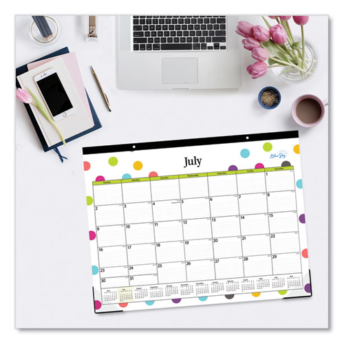 Picture of Teacher Dots Academic Desk Pad, 22 x 17, Black Binding, Clear Corners, 12-Month (July to June): 2024 to 2025