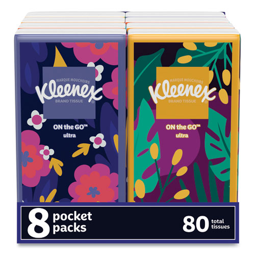 Picture of On The Go Packs Facial Tissues, 3-Ply, White, 10 Sheets/Pouch, 8 Pouches/Pack, 12 Packs/Carton