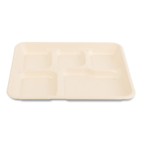 Picture of Bagasse PFAS-Free Food Tray, 5-Compartment, 8.26 x 0.98 x 10.9, Tan, Bamboo/Sugarcane, 500/Carton