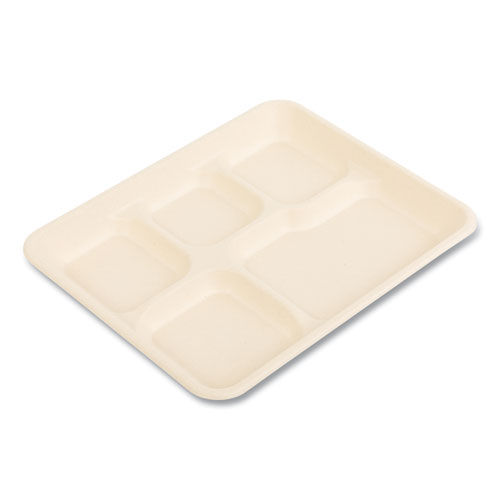 Picture of Bagasse PFAS-Free Food Tray, 5-Compartment, 8.26 x 0.98 x 10.9, Tan, Bamboo/Sugarcane, 500/Carton