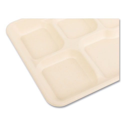 Picture of Bagasse PFAS-Free Food Tray, 5-Compartment, 8.26 x 0.98 x 10.9, Tan, Bamboo/Sugarcane, 500/Carton