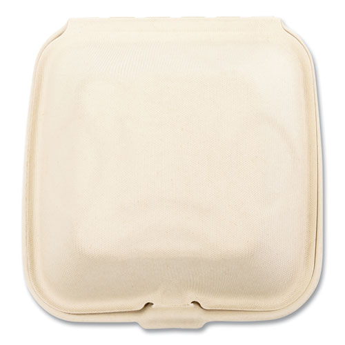 Picture of Bagasse PFAS-Free Food Containers, 1-Compartment, 6 x 6 x 3.19, Tan, Bamboo/Sugarcane, 500/Carton