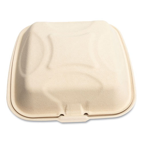 Picture of Bagasse PFAS-Free Food Containers, 1-Compartment, 9 x 9 x 3.19, Tan, Bamboo/Sugarcane, 100/Sleeve, 2 Sleeves/Carton