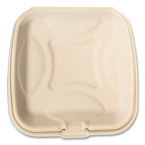 Picture of Bagasse PFAS-Free Food Containers, 1-Compartment, 9 x 9 x 3.19, Tan, Bamboo/Sugarcane, 100/Sleeve, 2 Sleeves/Carton