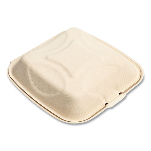 Picture of Bagasse PFAS-Free Food Containers, 1-Compartment, 9 x 9 x 3.19, Tan, Bamboo/Sugarcane, 100/Sleeve, 2 Sleeves/Carton