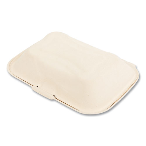 Picture of Bagasse PFAS-Free Food Containers, Hoagie/Hinged Lid, 1-Compartment, 6 x 3 x 9, Tan, Bamboo/Sugarcane, 250/Carton