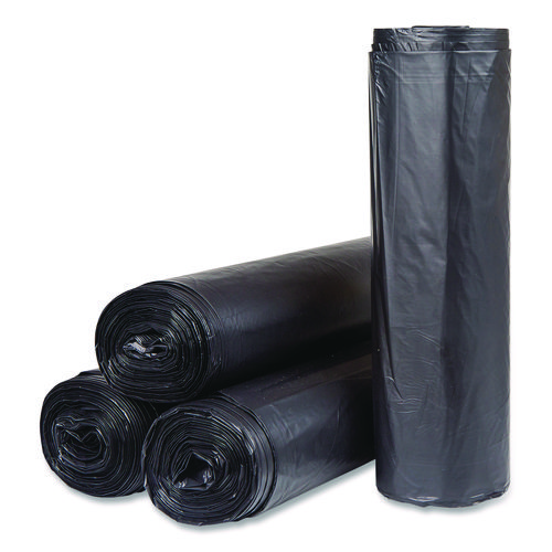 Picture of High-Density Commercial Can Liners, 60 gal, 22 mic, 43" x 48", Black, Interleaved Roll, 25 Bags/Roll, 6 Rolls/Carton