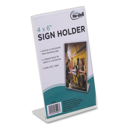 Picture of Clear Plastic Slanted L-Shaped Countertop Sign Holder, Side-Load, Horizontal/Vertical Orientation, 4 x 6 Insert