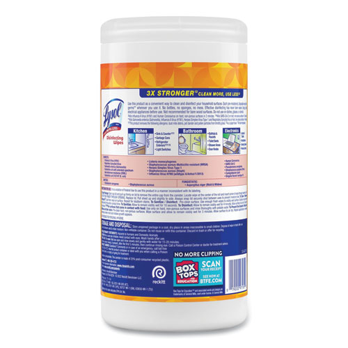 Picture of Disinfecting Wipes, 1-Ply, 7 x 7.25, Mango and Hibiscus, White, 80 Wipes/Canister, 6 Canisters/Carton