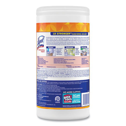 Picture of Disinfecting Wipes, 1-Ply, 7 x 7.25, Mango and Hibiscus, White, 80 Wipes/Canister